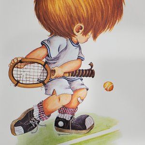 Little Boy TENNIS SPORTS STAR Wall Art Print Child 11x14 Vintage 70s Home DECOR